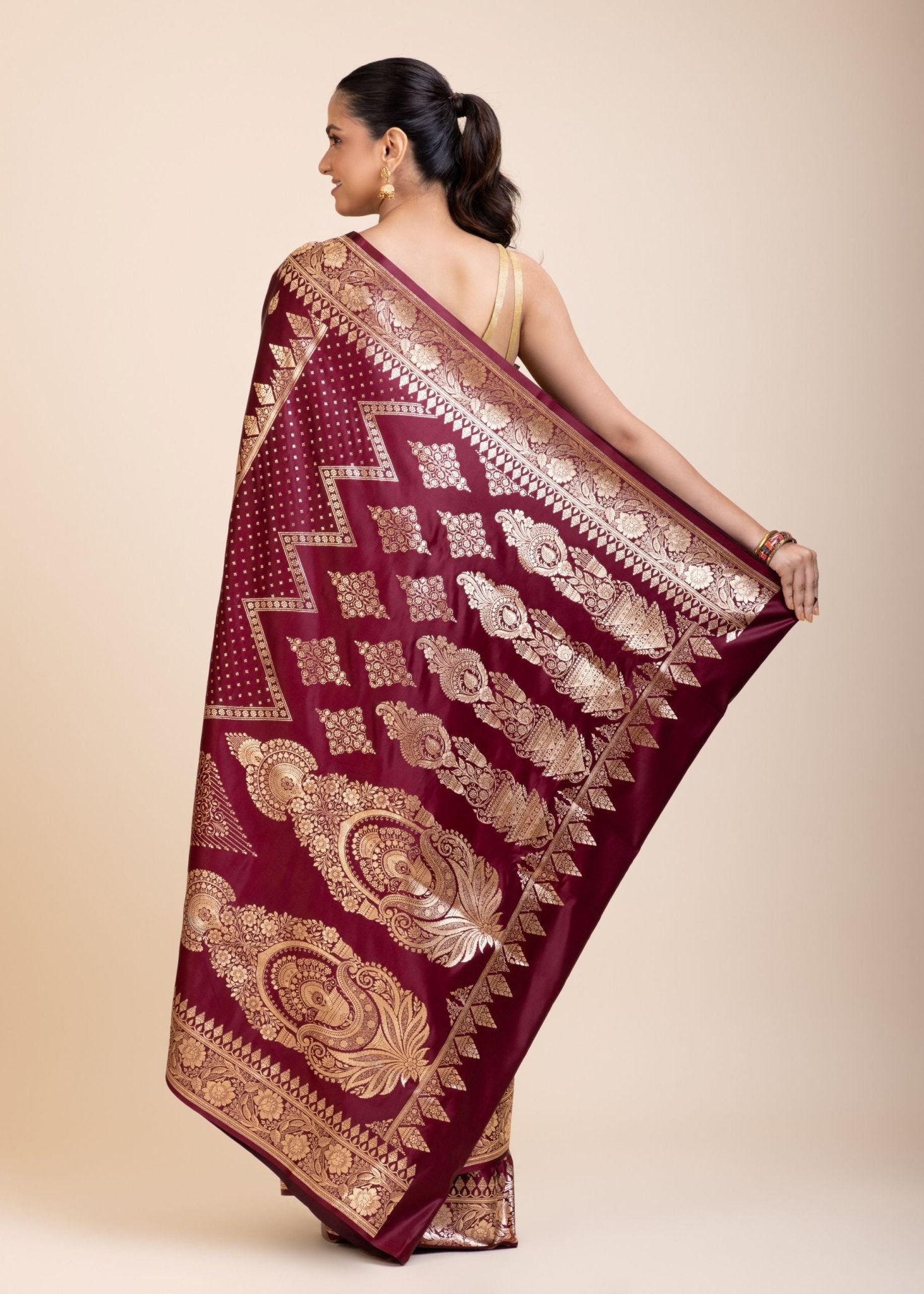 Maroon Bridal Banarasi Saree - Anvi Couture