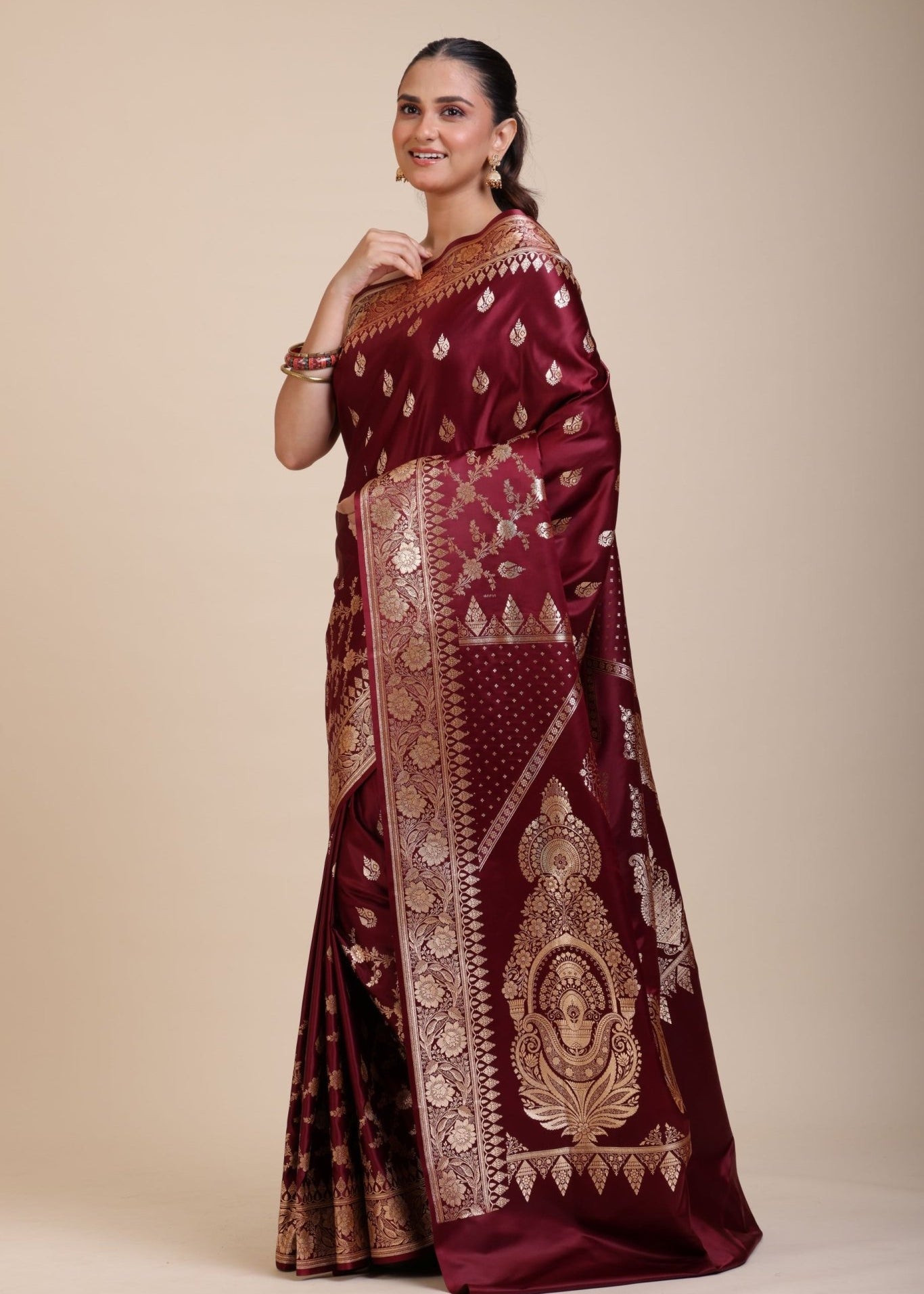 Maroon Bridal Banarasi Saree - Anvi Couture