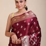 Maroon Bridal Banarasi Saree Close Up
