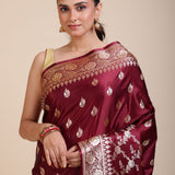 Maroon Bridal Banarasi Saree Close Up
