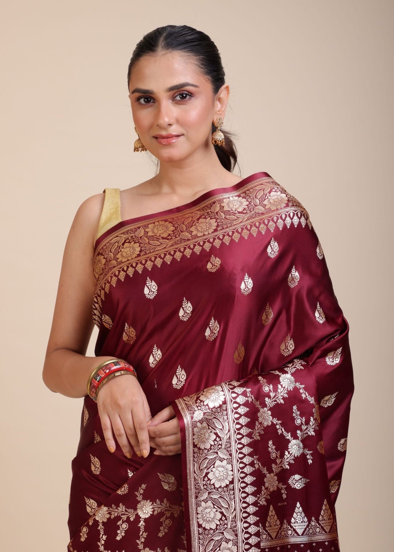 Maroon Bridal Banarasi Saree - Anvi Couture