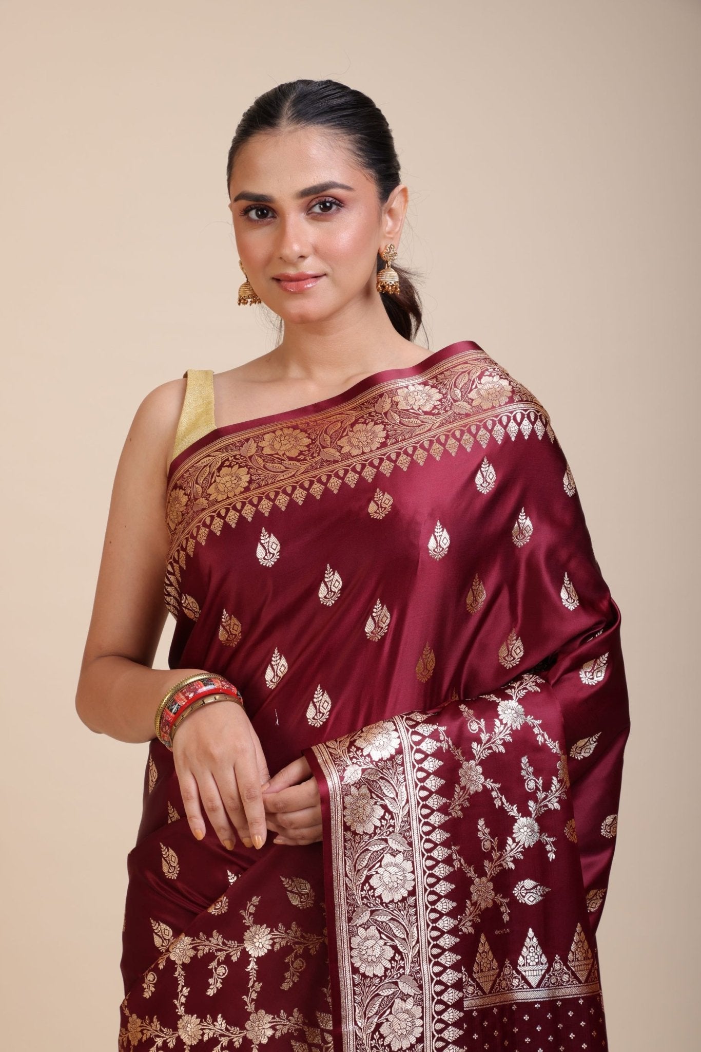 Maroon Bridal Banarasi Saree - Anvi Couture