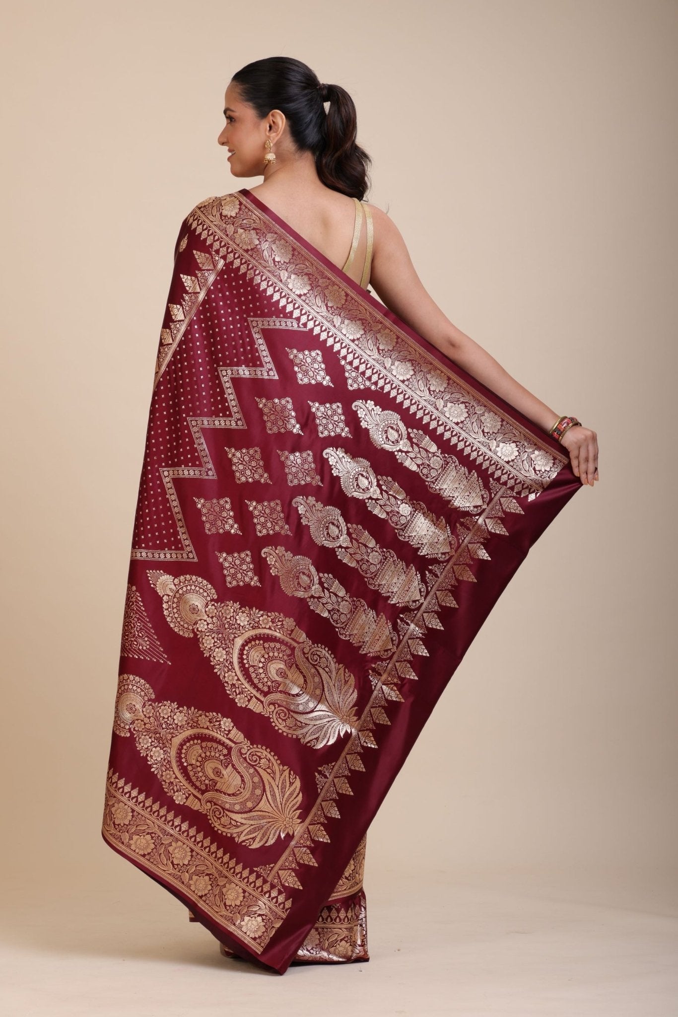 Maroon Bridal Banarasi Saree - Anvi Couture