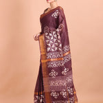 Maroon Cotton Silk Batik Saree with Copper Border - Anvi Couture