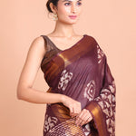 Maroon Cotton Silk Batik Saree with Copper Border - Anvi Couture