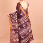 Maroon Cotton Silk Batik Saree with Copper Border - Anvi Couture