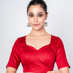 Maroon Cotton Silk Sweetheart Neckline Blouse with Elbow Sleeves