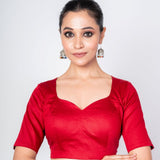 Maroon Cotton Silk Sweetheart Neckline Blouse with Elbow Sleeves