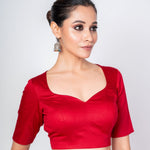 Maroon Cotton Silk Sweetheart Neckline Blouse with Elbow Sleeves