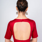 Maroon Cotton Silk Sweetheart Neckline Blouse with Elbow Sleeves