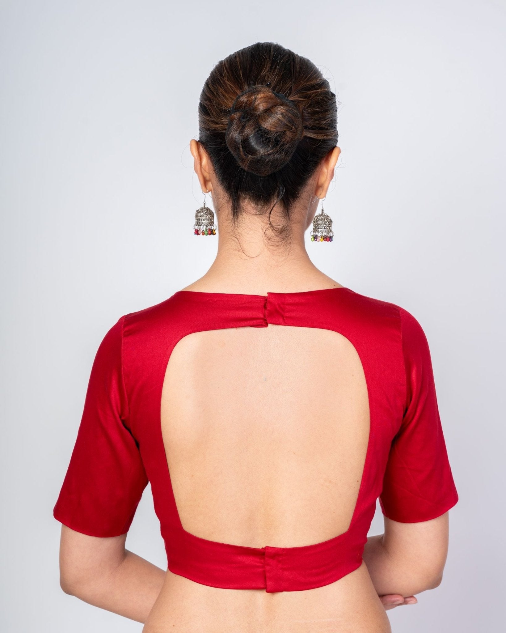 Maroon Cotton Silk Sweetheart Neckline Blouse with Elbow Sleeves