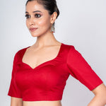 Maroon Cotton Silk Sweetheart Neckline Blouse with Elbow Sleeves