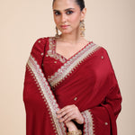 Maroon Crepe Silk Saree with Hand Embroidered Work - Close

