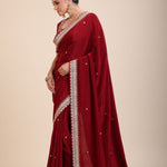 Maroon Crepe Silk Saree with Hand Embroidered Work -Pallu
