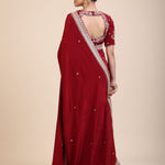Maroon Crepe Silk Saree with Hand Embroidered Work - Back
 