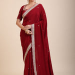 Maroon Crepe Silk Saree with Hand Embroidered Work Full
