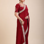 Maroon Crepe Silk Saree with Hand Embroidered Work Front
