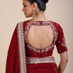 Maroon Crepe Silk Saree with Hand Embroidered Work Back
