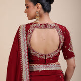 Maroon Crepe Silk Saree with Hand Embroidered Work Back
