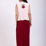Maroon Croptop Drape Skirt Set  with Embroidered Jacket Back