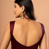 Maroon Designer Blouse in Cotton Silk with Queen Anne Neckline - Anvi Couture