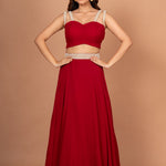 Maroon Designer Crop Top Georgette Lehenga Full
