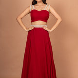 Maroon Designer Crop Top Georgette Lehenga Full

