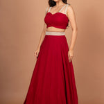 Maroon Designer Crop Top Georgette Lehenga Front
