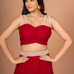 Maroon Designer Crop Top Georgette Lehenga Close Up
