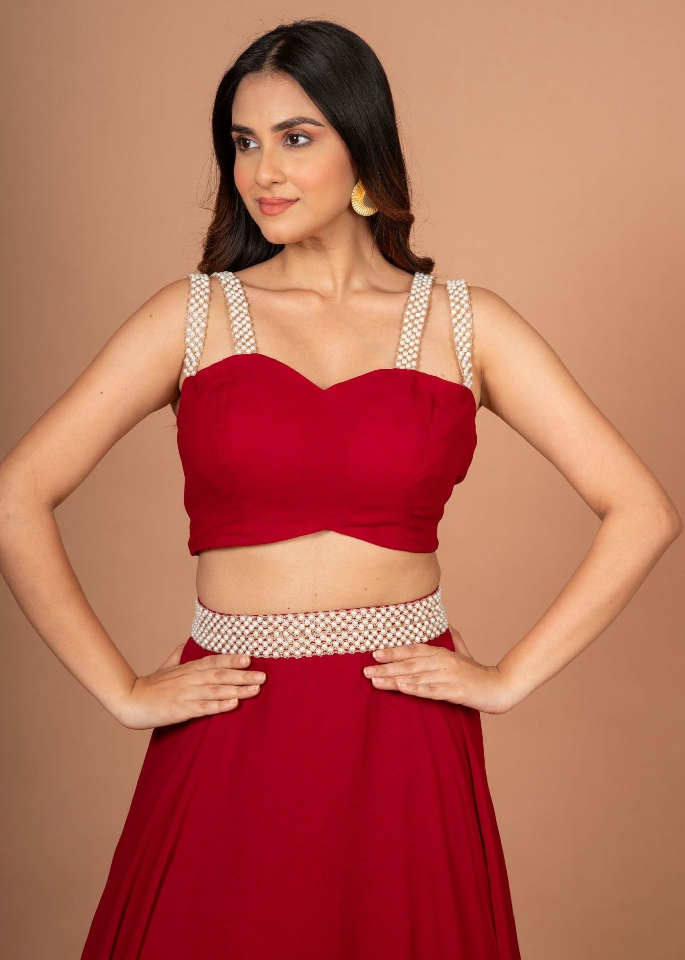 Maroon Designer Crop Top Georgette Lehenga - Anvi Couture