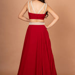 Maroon Designer Crop Top Georgette Lehenga Back
