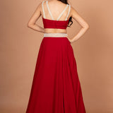 Maroon Designer Crop Top Georgette Lehenga Back
