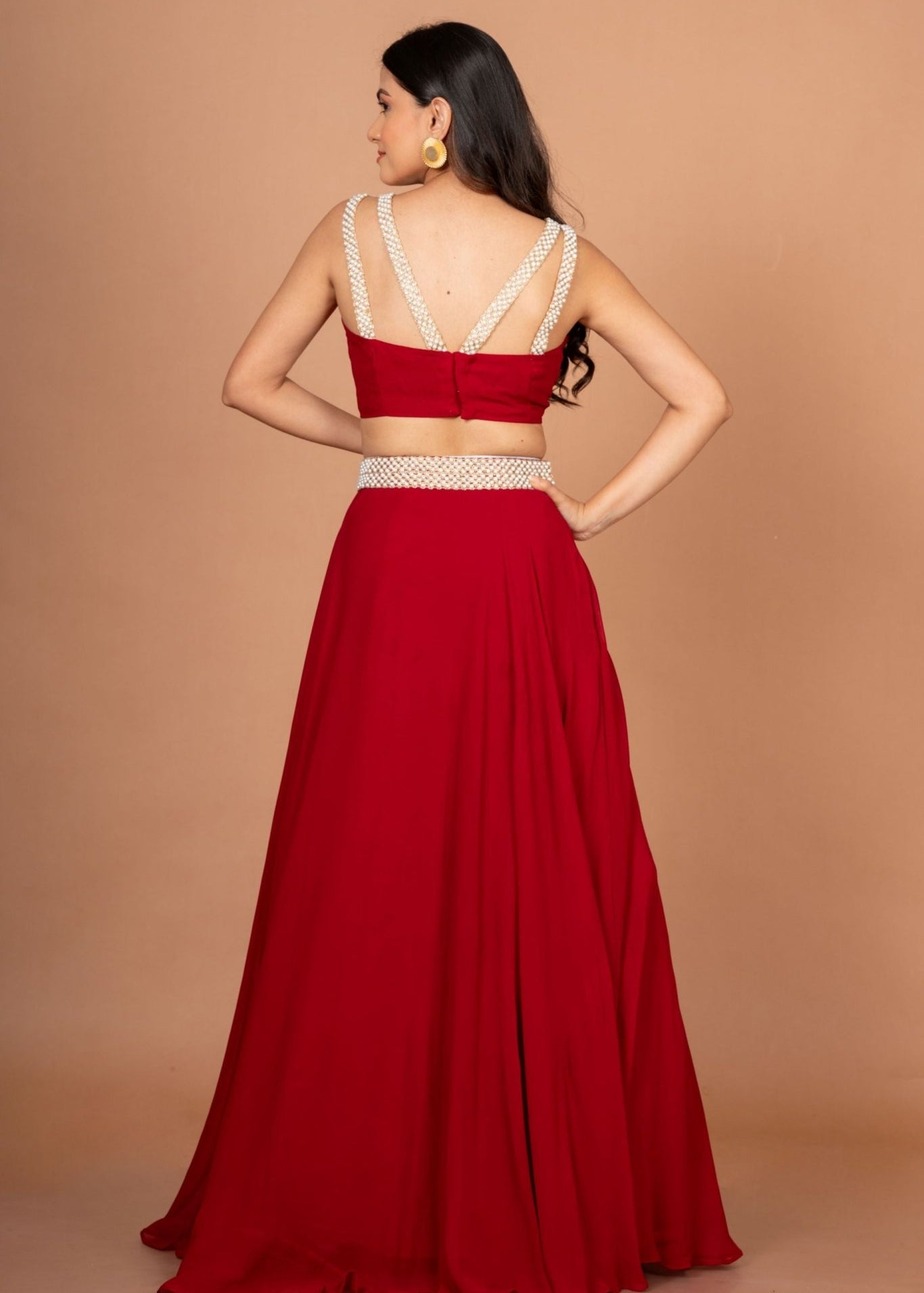 Maroon Designer Crop Top Georgette Lehenga - Anvi Couture