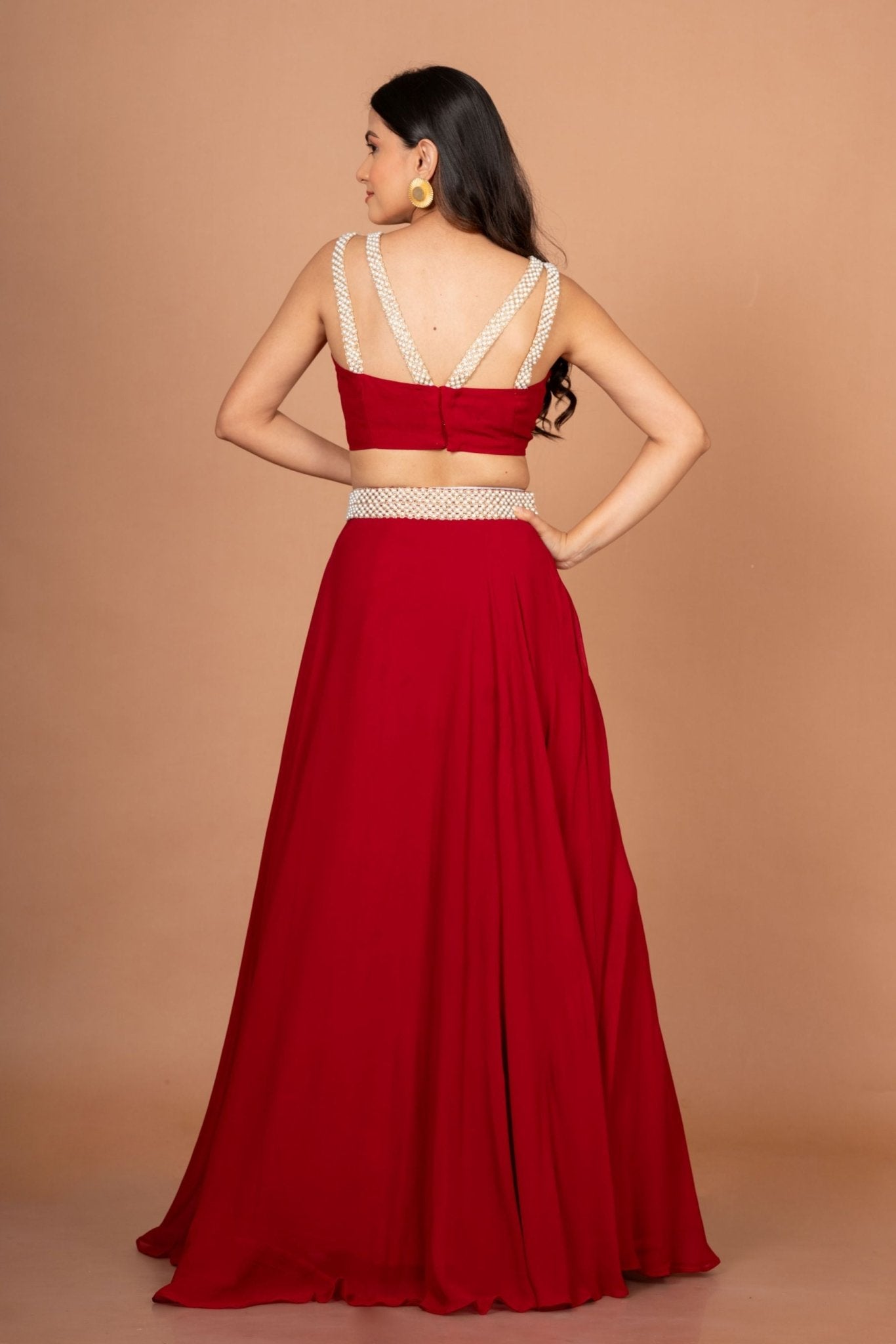 Maroon Designer Crop Top Georgette Lehenga - Anvi Couture
