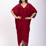 Maroon Designer Drape Kaftan Dress full