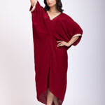 Maroon Designer Drape Kaftan Dress front
