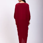 Maroon Designer Drape Kaftan Dress back