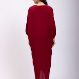 Maroon Designer Drape Kaftan Dress back