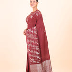 Maroon Dola Silk Saree with Silver Zari Woven Border and Pallu Side View
