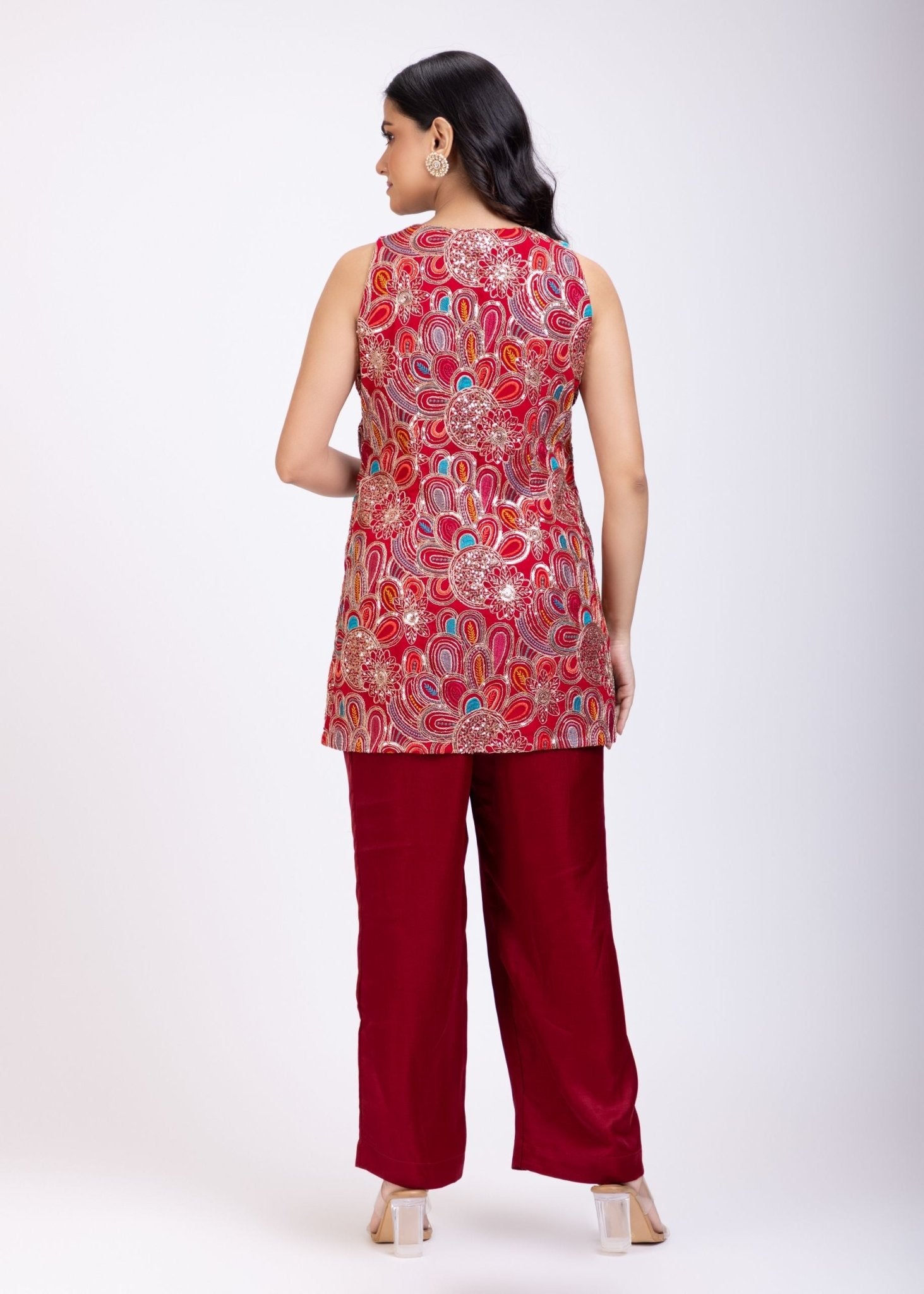 Maroon Embroidered Short Kurta Set - Anvi Couture