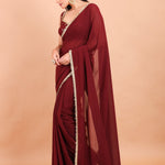 Maroon Georgette Saree Blouse Set  With Golden Embroidered Border and Cutdana Work Side View