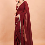 Maroon Georgette Saree Blouse Set  With Golden Embroidered Border and Cutdana Work Side View