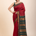 Maroon Green Cotton Gadwal Saree - Anvi Couture