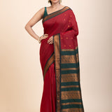 Maroon Green Cotton Gadwal Saree - Anvi Couture