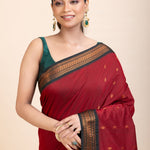 Maroon Green Cotton Gadwal Saree - Anvi Couture