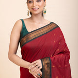 Maroon Green Cotton Gadwal Saree - Anvi Couture