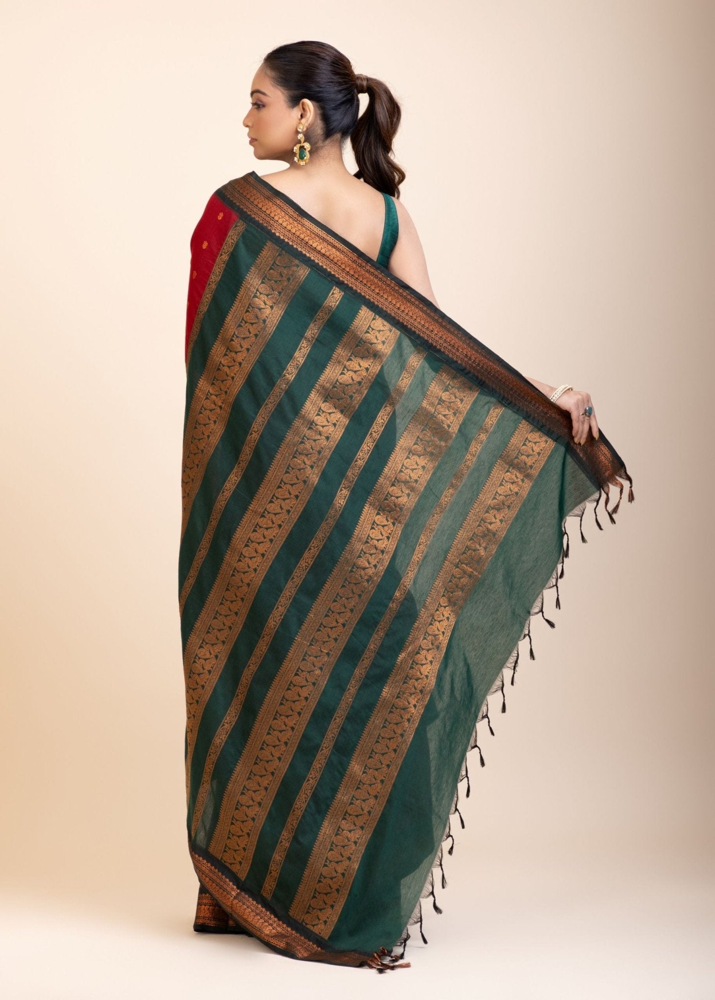 Maroon Green Cotton Gadwal Saree - Anvi Couture