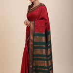 Maroon Green Cotton Gadwal Saree Front
