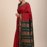 Maroon Green Cotton Gadwal Saree Front
