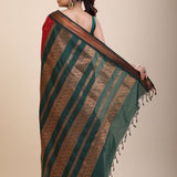 Maroon Green Cotton Gadwal Saree Back
